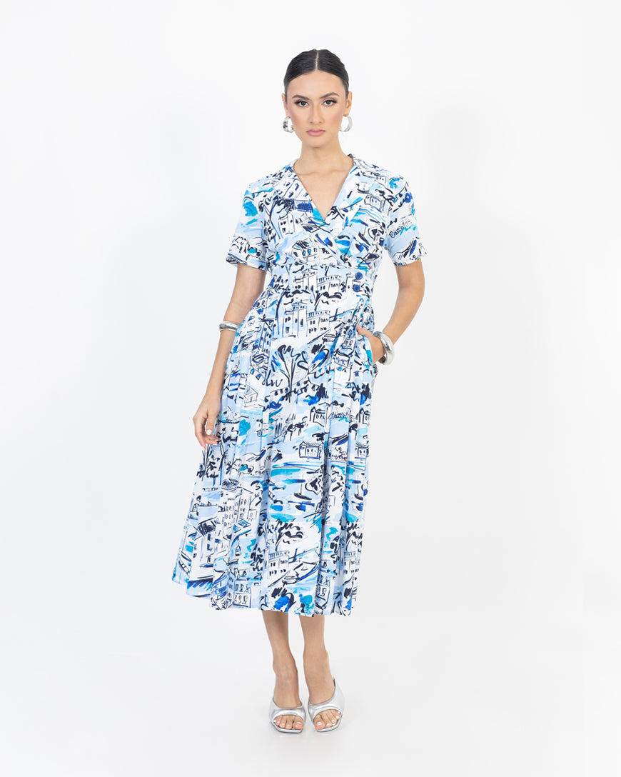 Cotton V-Neck Midi Dress