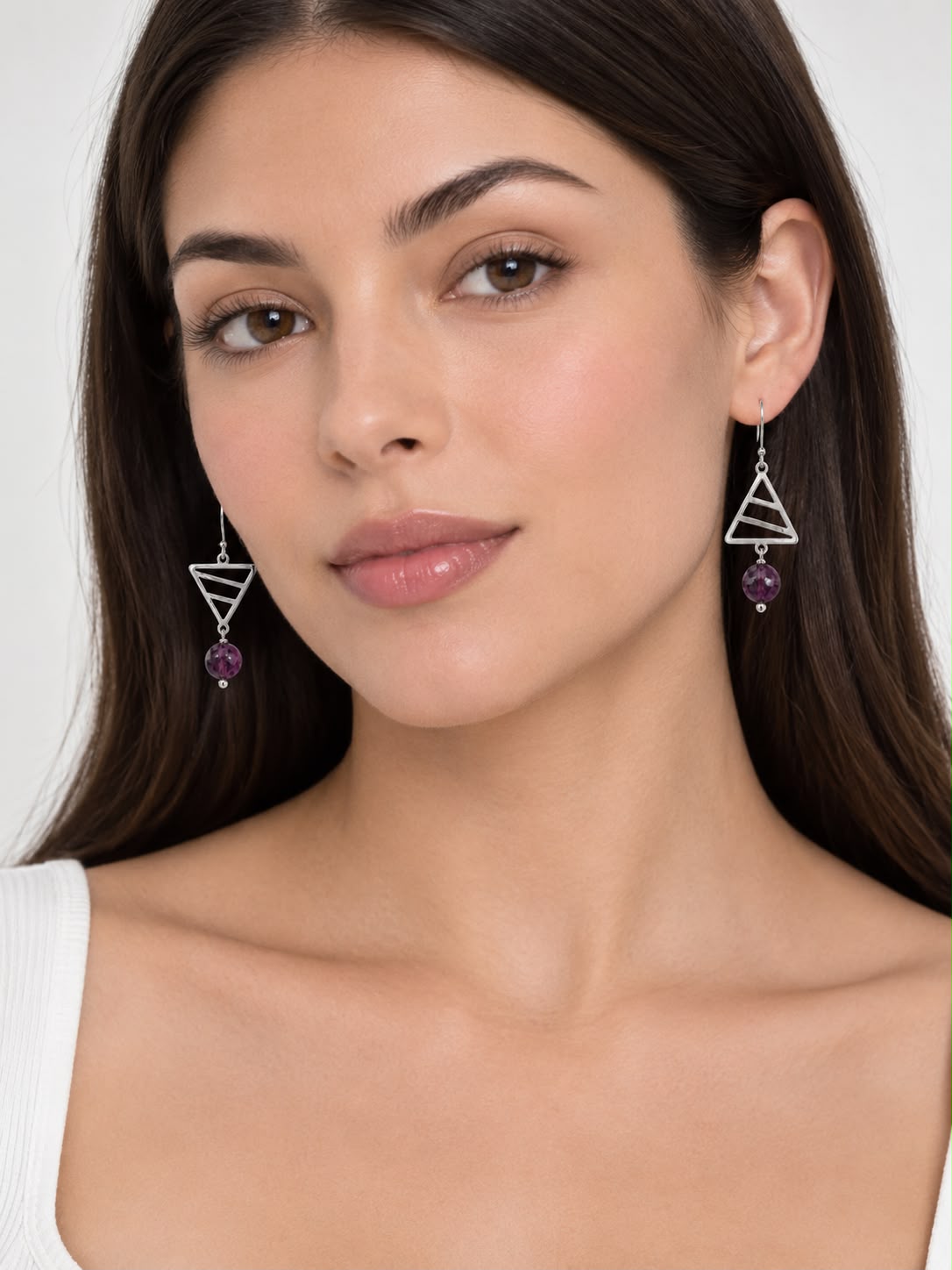 Triangle Earrings With Agate
