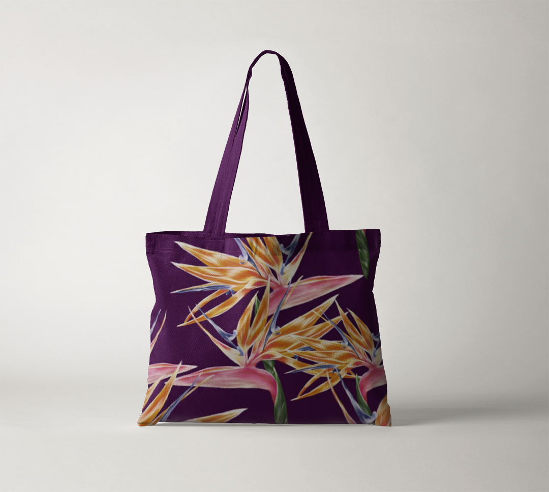 Purple Bird of Paradise Cotton Tote Bag