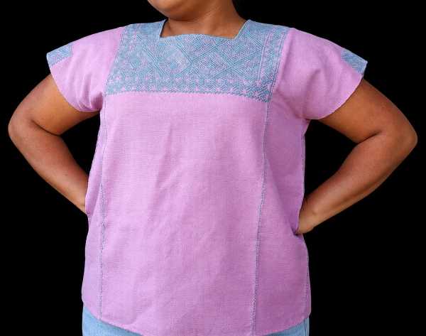 Rose Pink Square Blouse with Cement Green Brocade