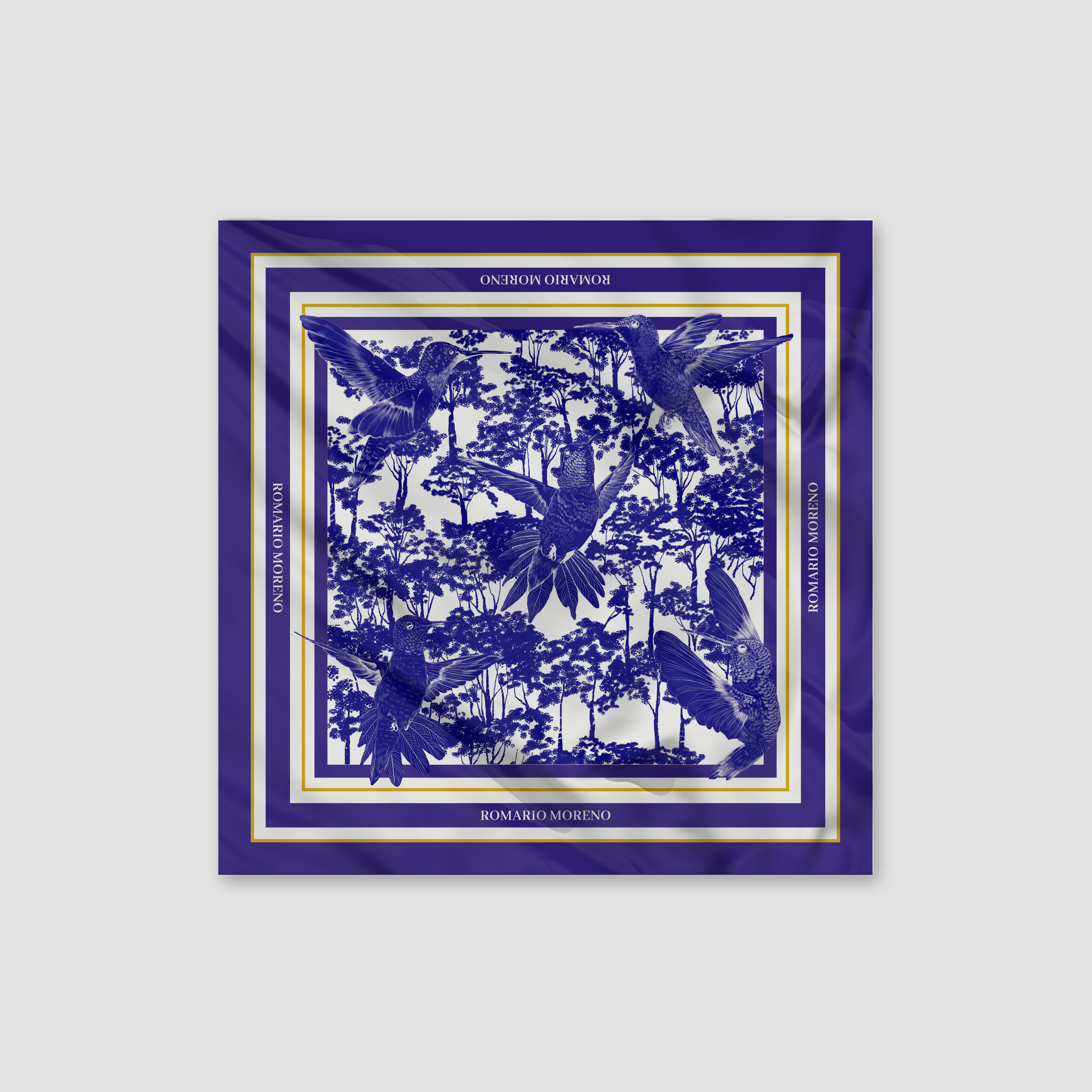 Hummingbird Print Silk Scarf L