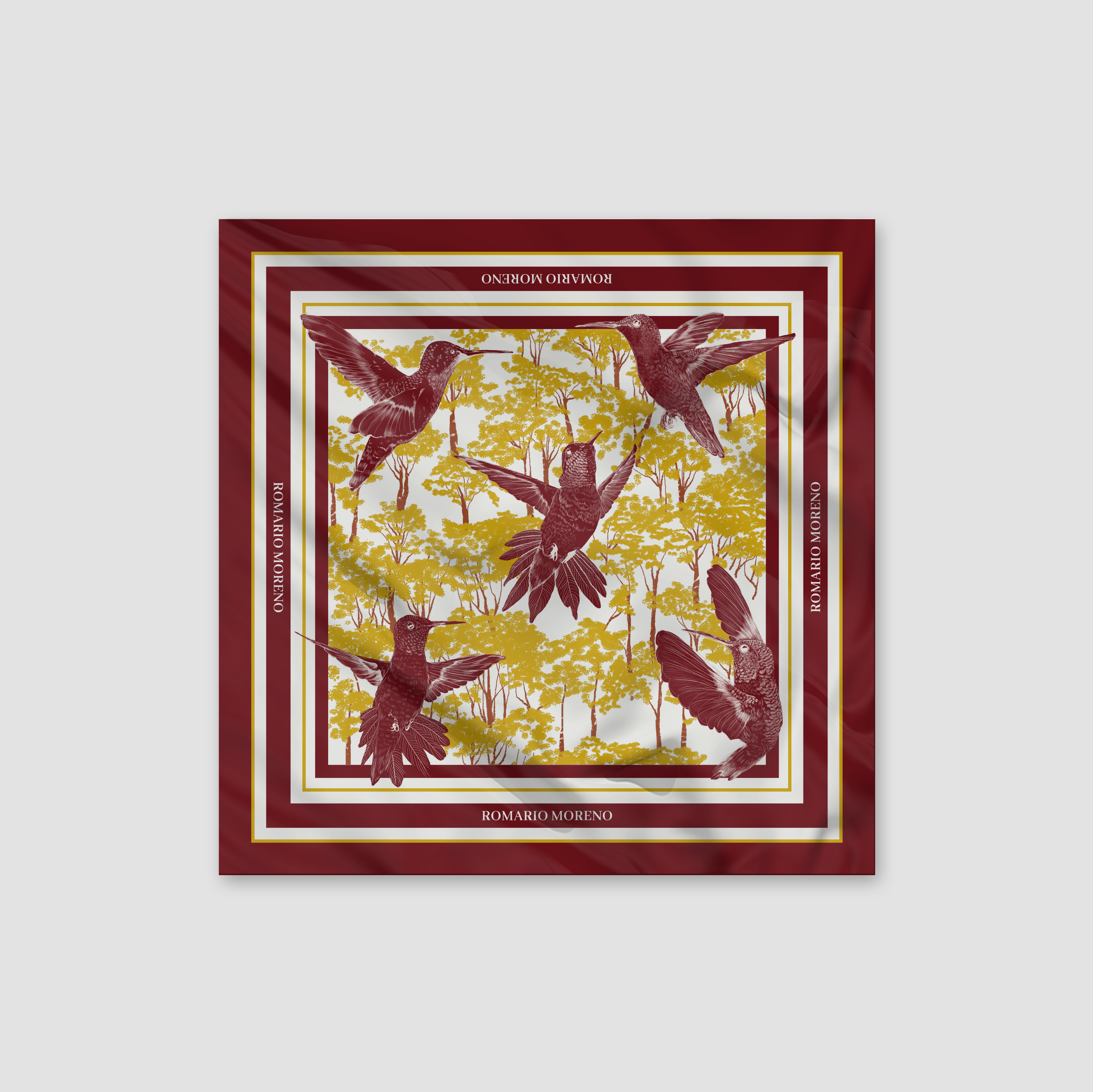 Hummingbird Print Silk Scarf M