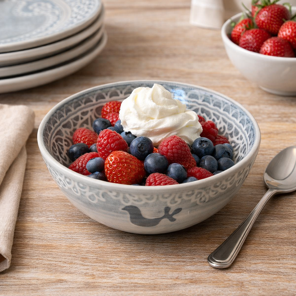Hand Painted Stoneware Gray Coco Dessert Bowl