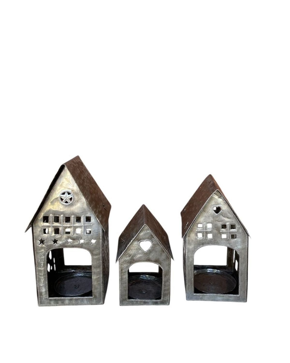 Metal House Candleholder Set