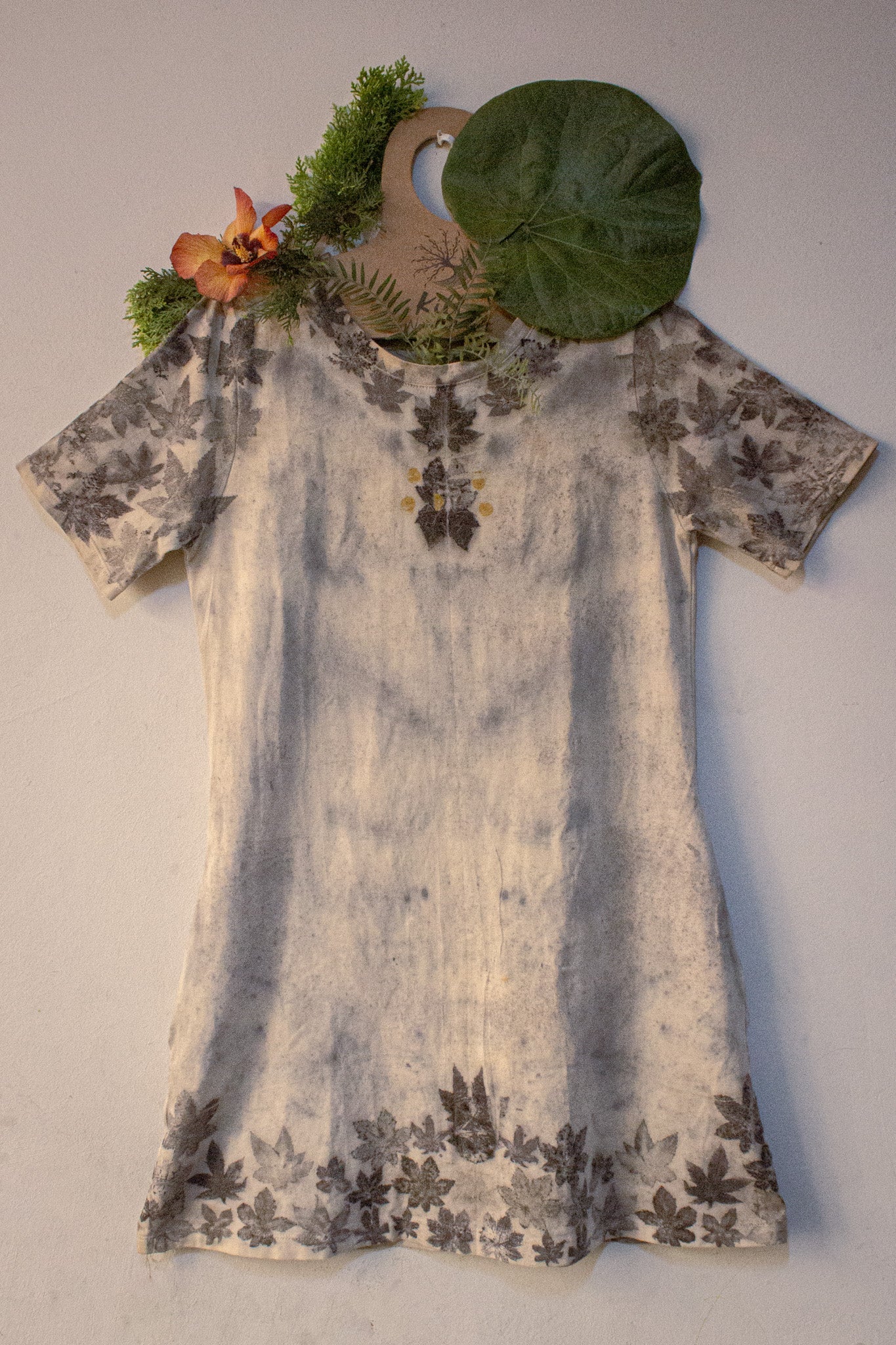 Eco Print Poly Dress for Women – Bohemian Sustainable Fashion Piece with Eco-Friendly Dye and Pockets