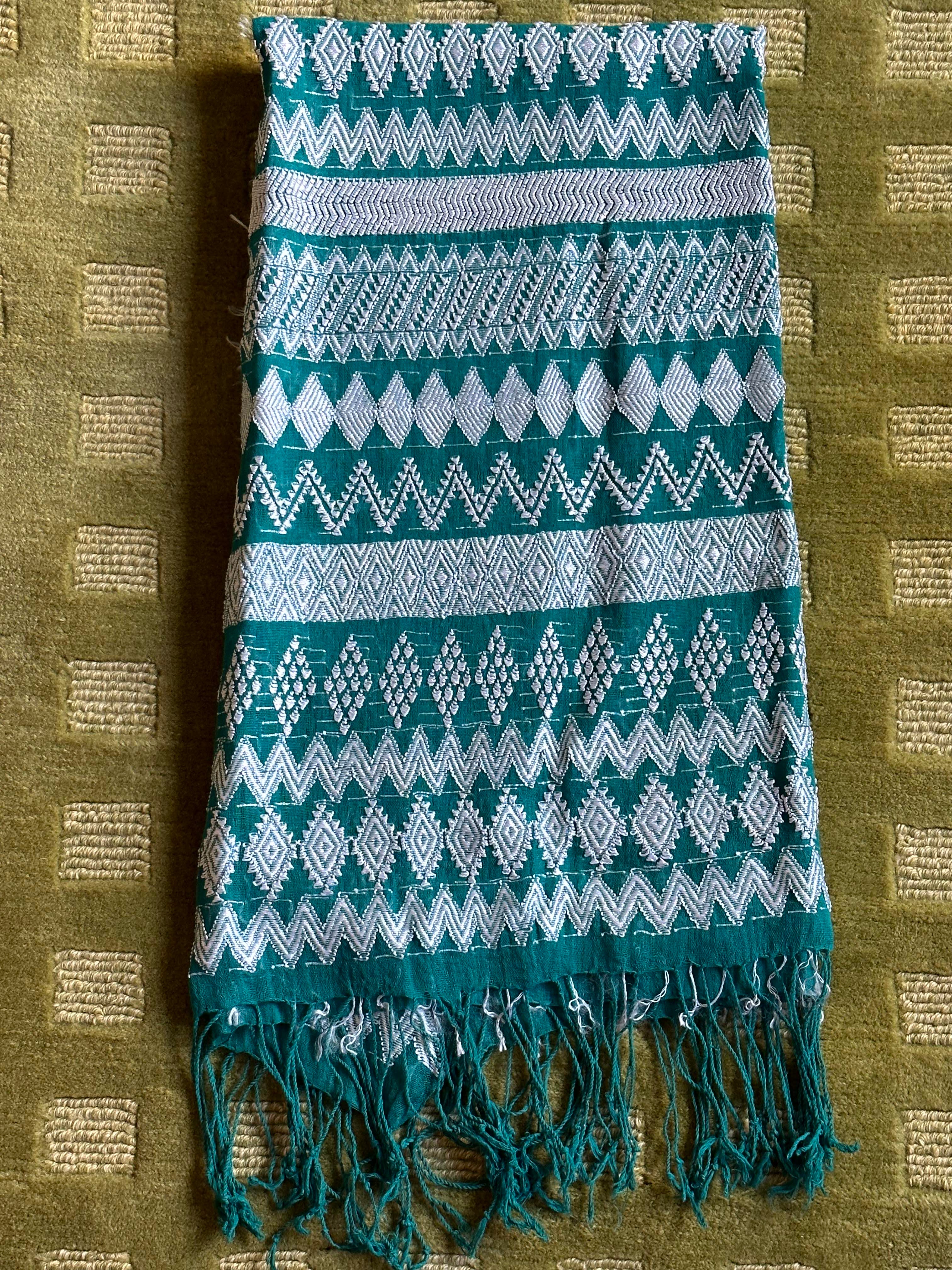 Green and White Petet Handwoven Shawl