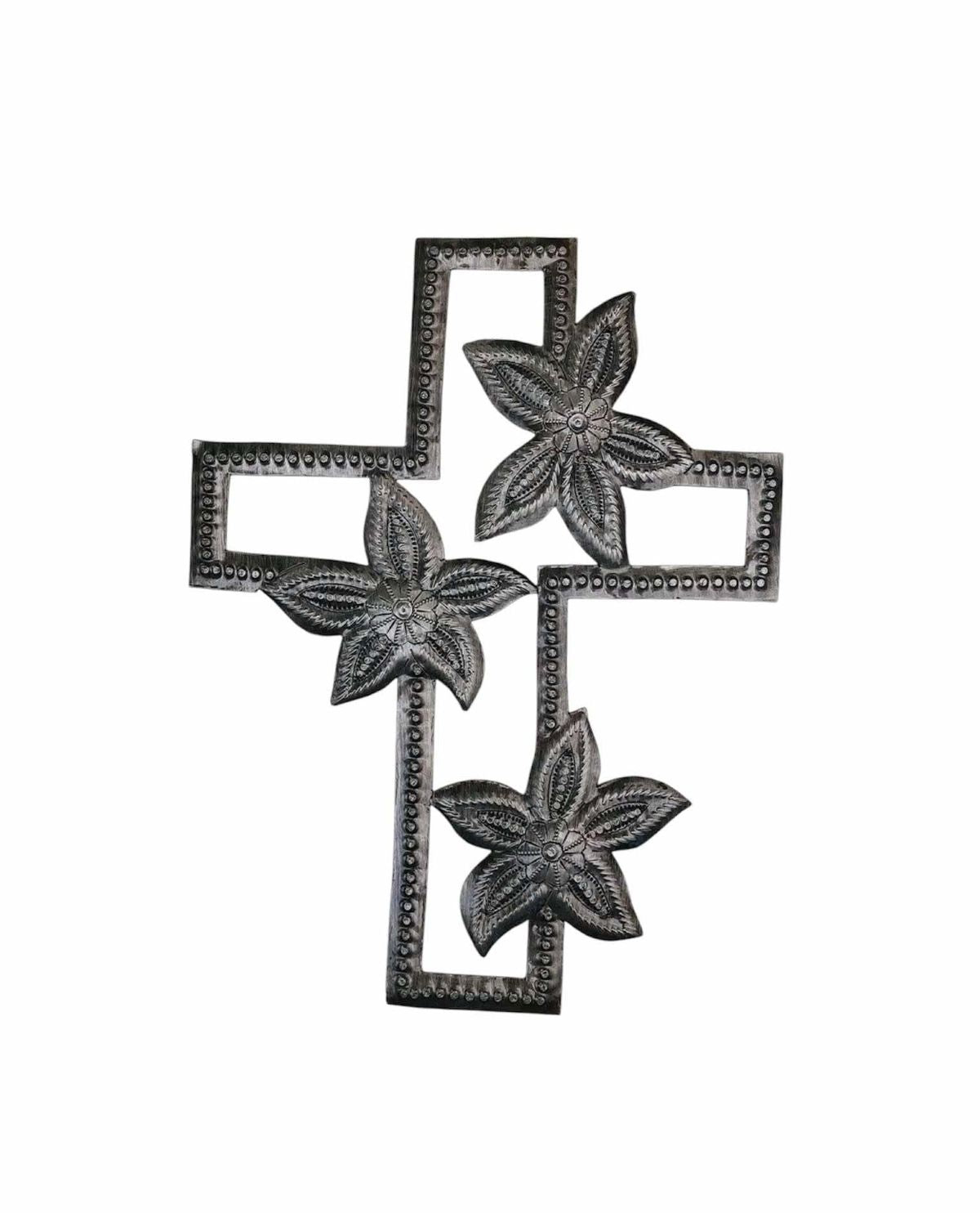 Metal Cross with Flowers