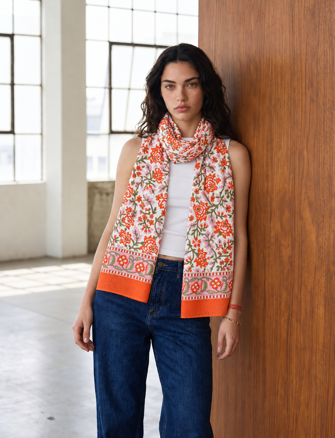 Orange & Pink Floral Scarf