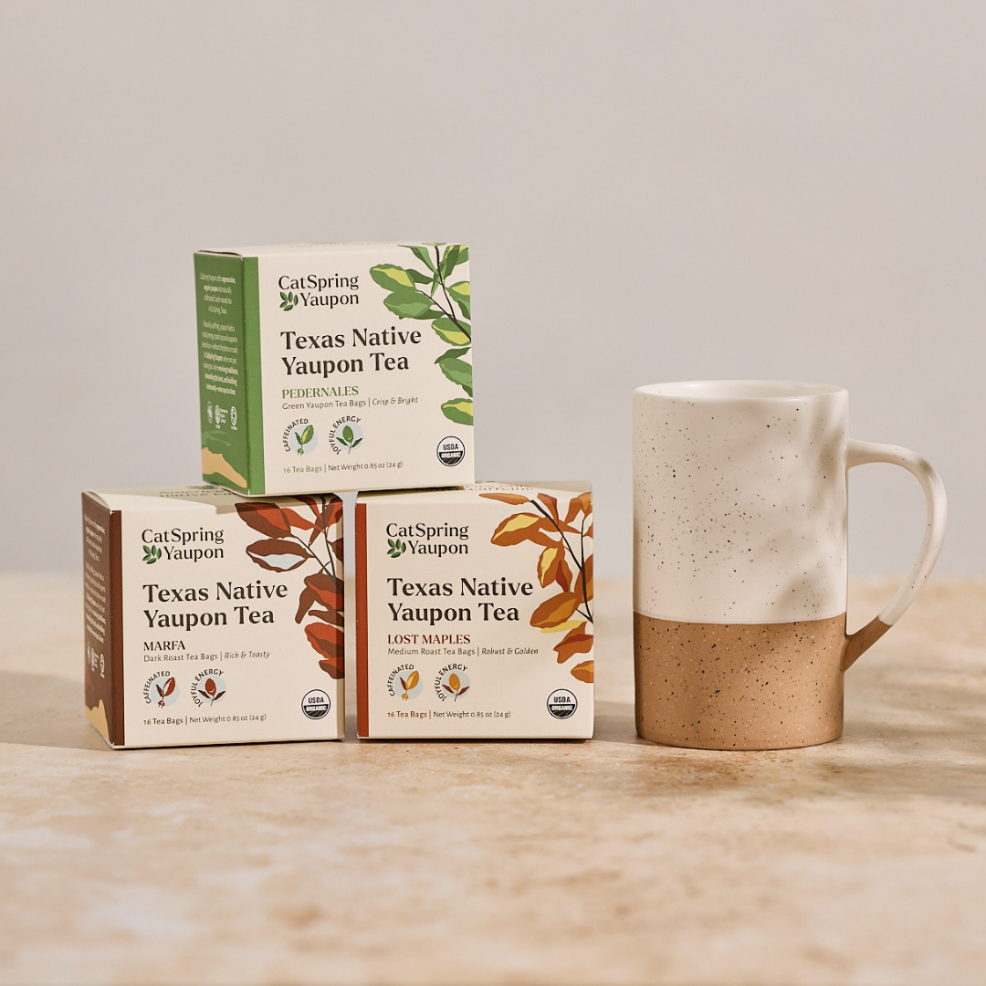 Teabag Yaupon Starter Kit – 3 Roasts + Ceramic Mug
