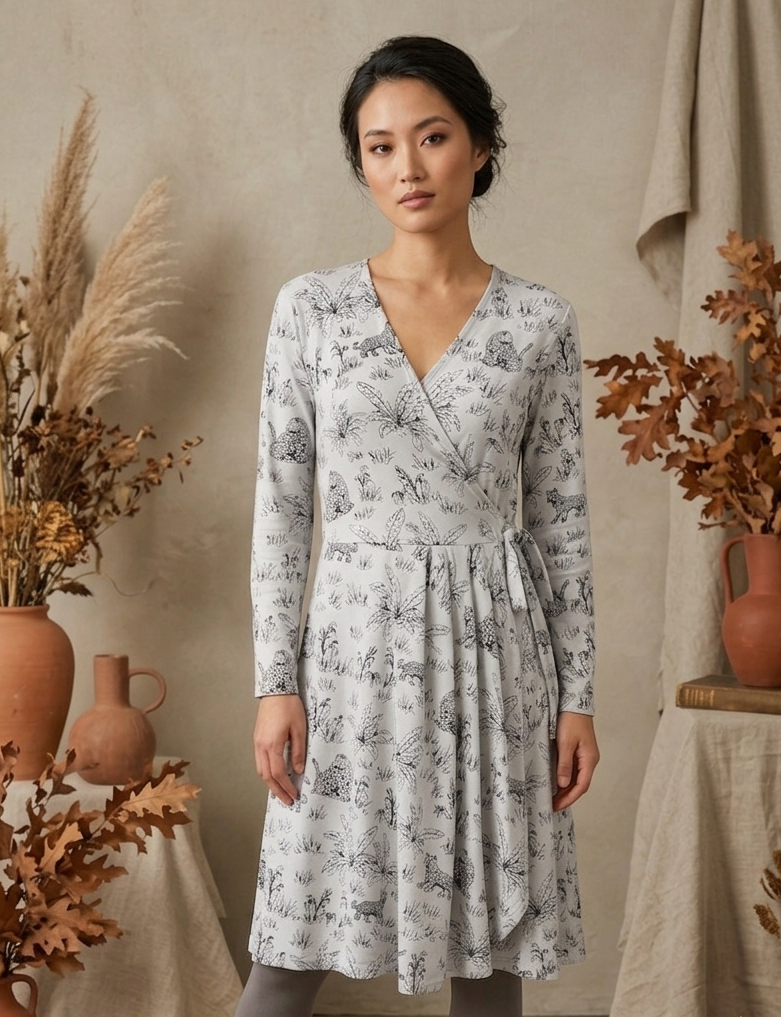 Tigress Glacier Grey Organic Wrap Dress