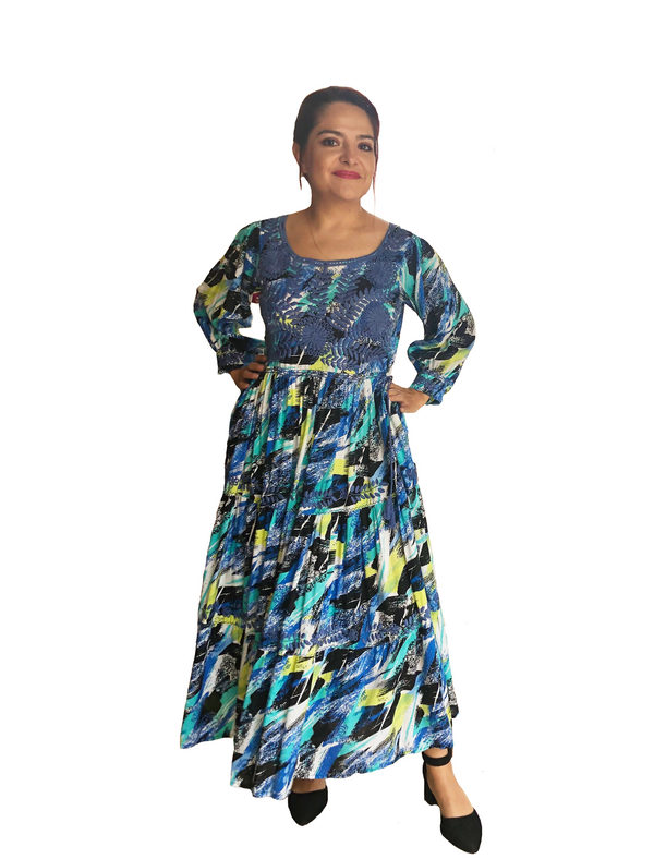 Embroidered Aguacatenango Dress with Blue Flights