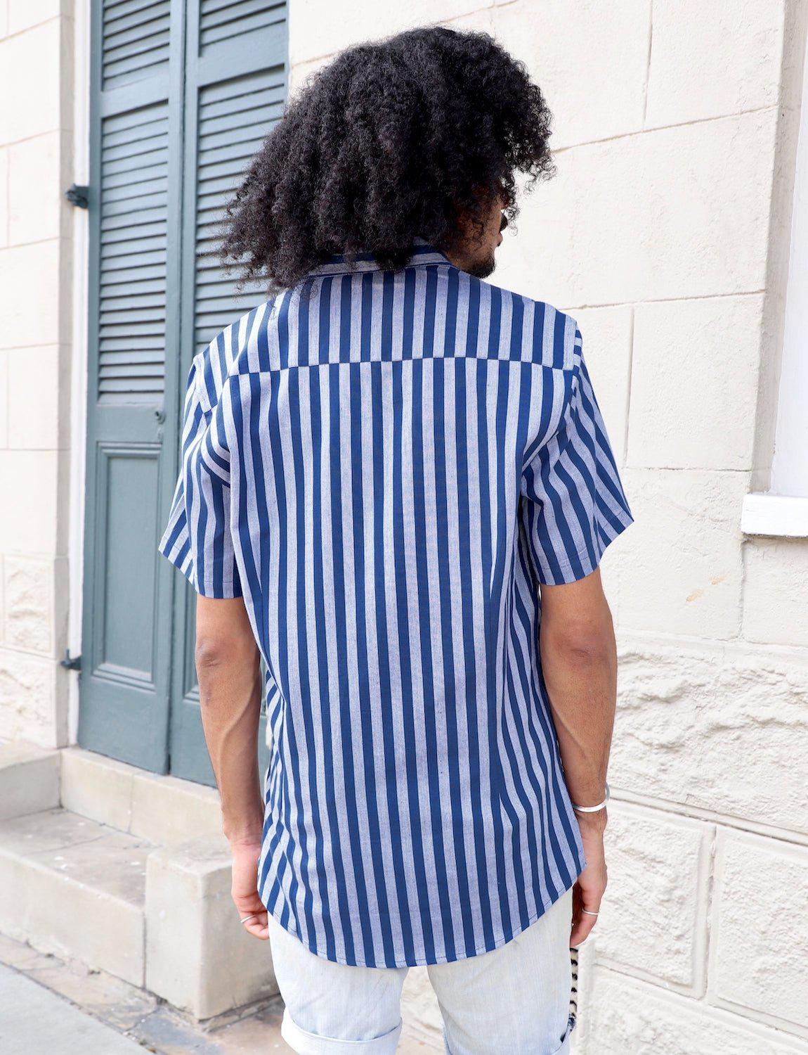 Blue Bayou Striped Organic Cotton Men's Button Down Shirt - Passion Lilie