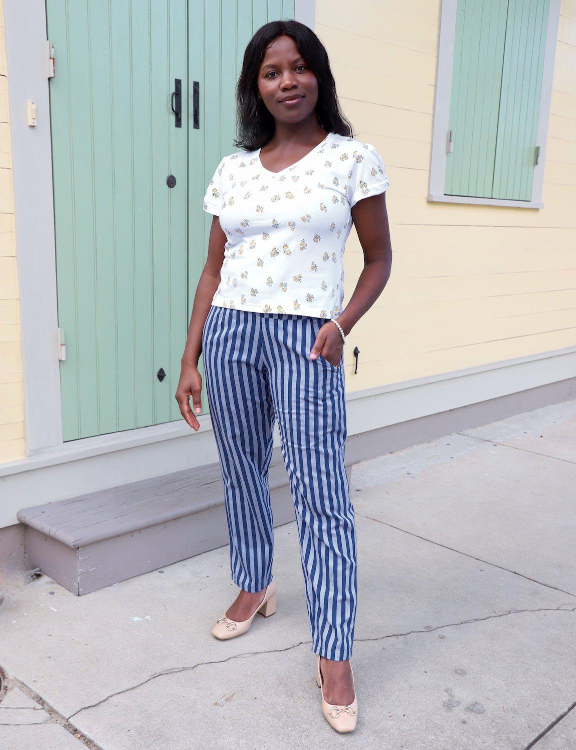 Blue Bayou Striped Organic Cotton Pants - Passion Lilie