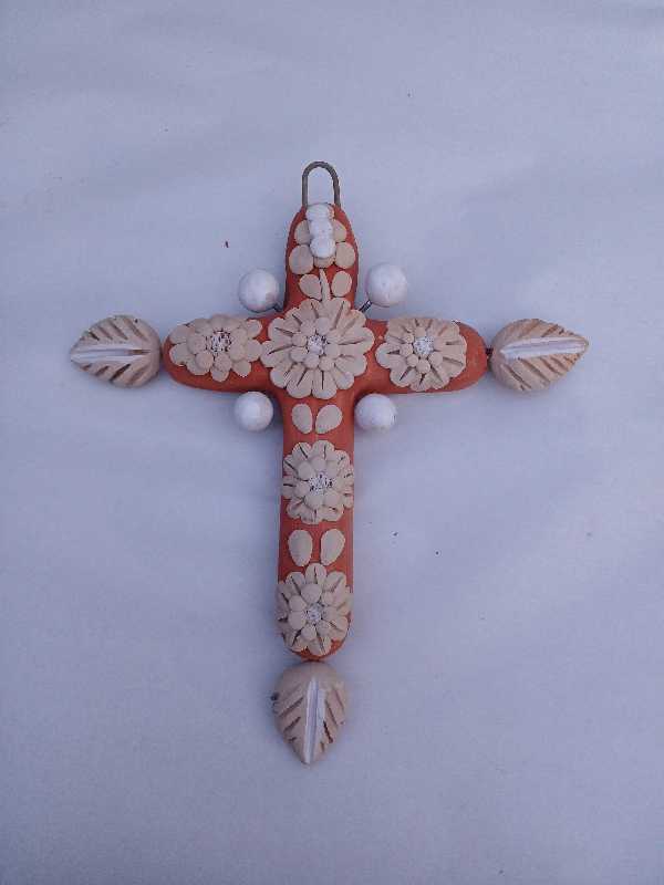 Cross with Traditional Embroidery – Natural Flowers on Red Background
