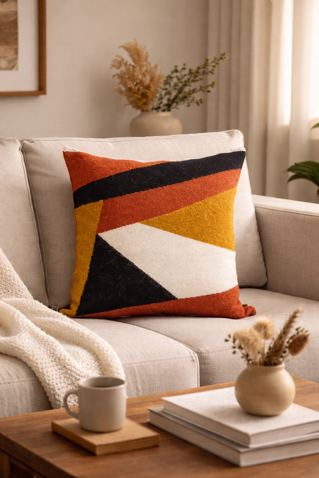 Alpaca Amber Pillow Cover in Ivory, Mustard, Ochre and Black
