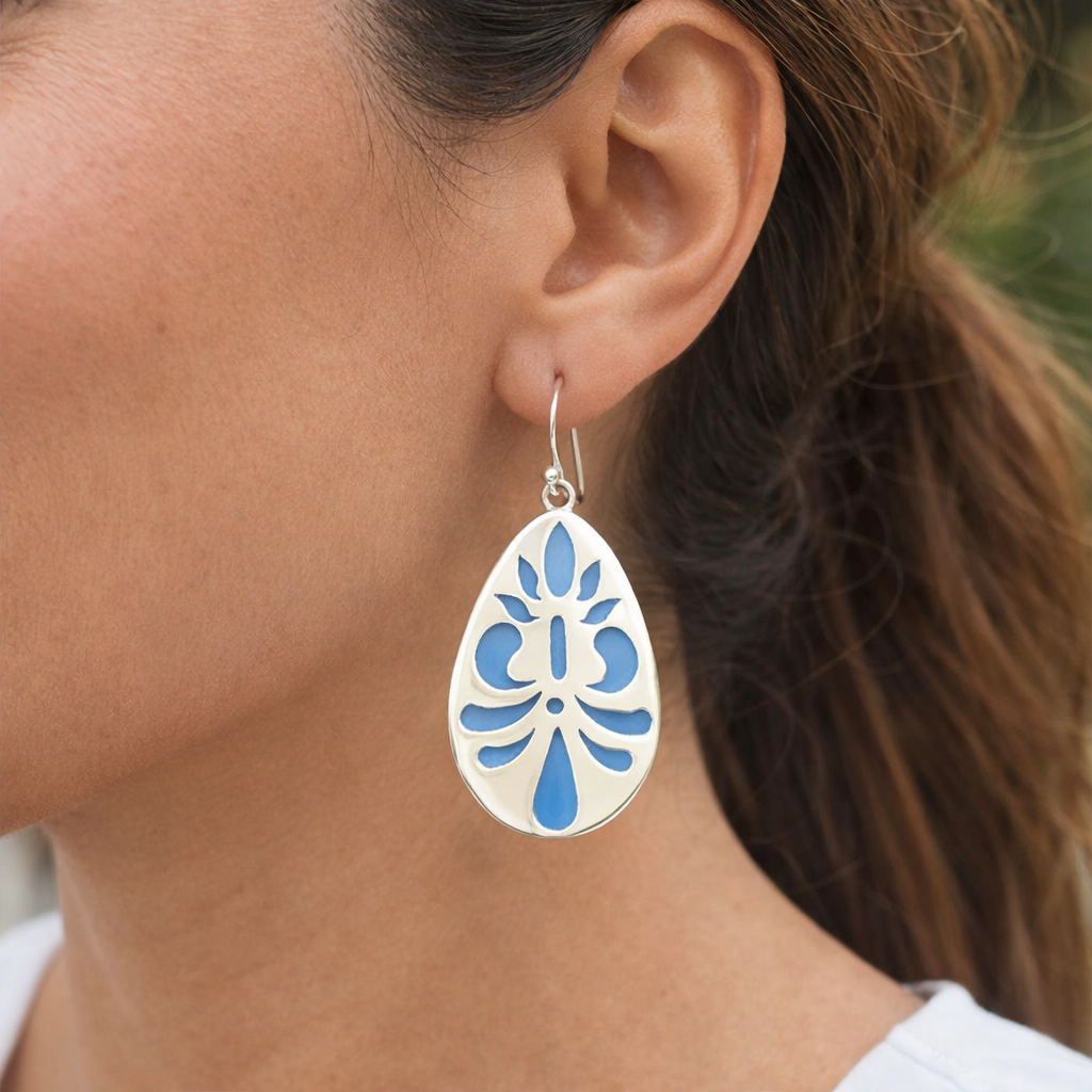 Talavera Drop Earrings in Sterling Silver