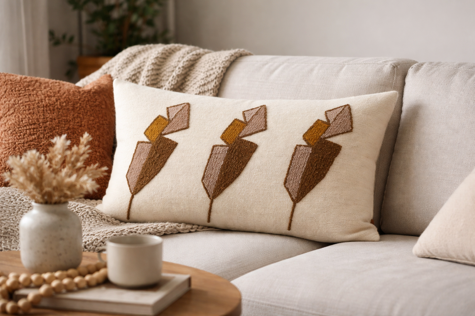 Wool Feather Pillow Case in Ivory, Brown, Beige and Flesh