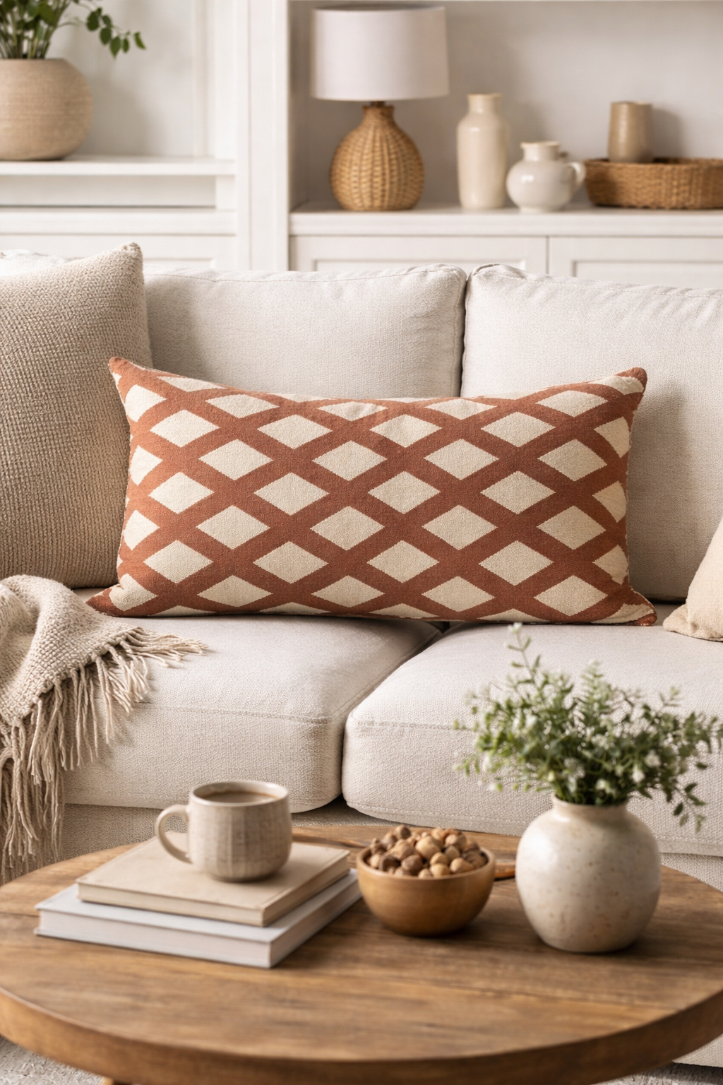 Wool Brick Pillow Cover in Ivory and Ocre