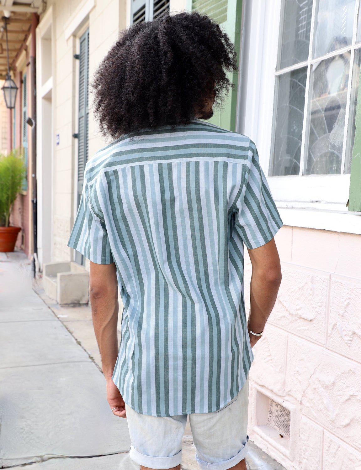 Ocean Stripes Organic Cotton Men's Button Down Shirt - Passion Lilie