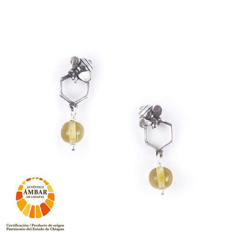 Honeycomb Earrings in Sterling Silver and Amber