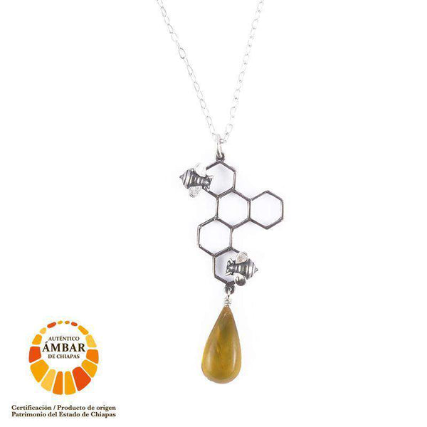 5 Honeycomb Necklace in Sterling Silver and Amber