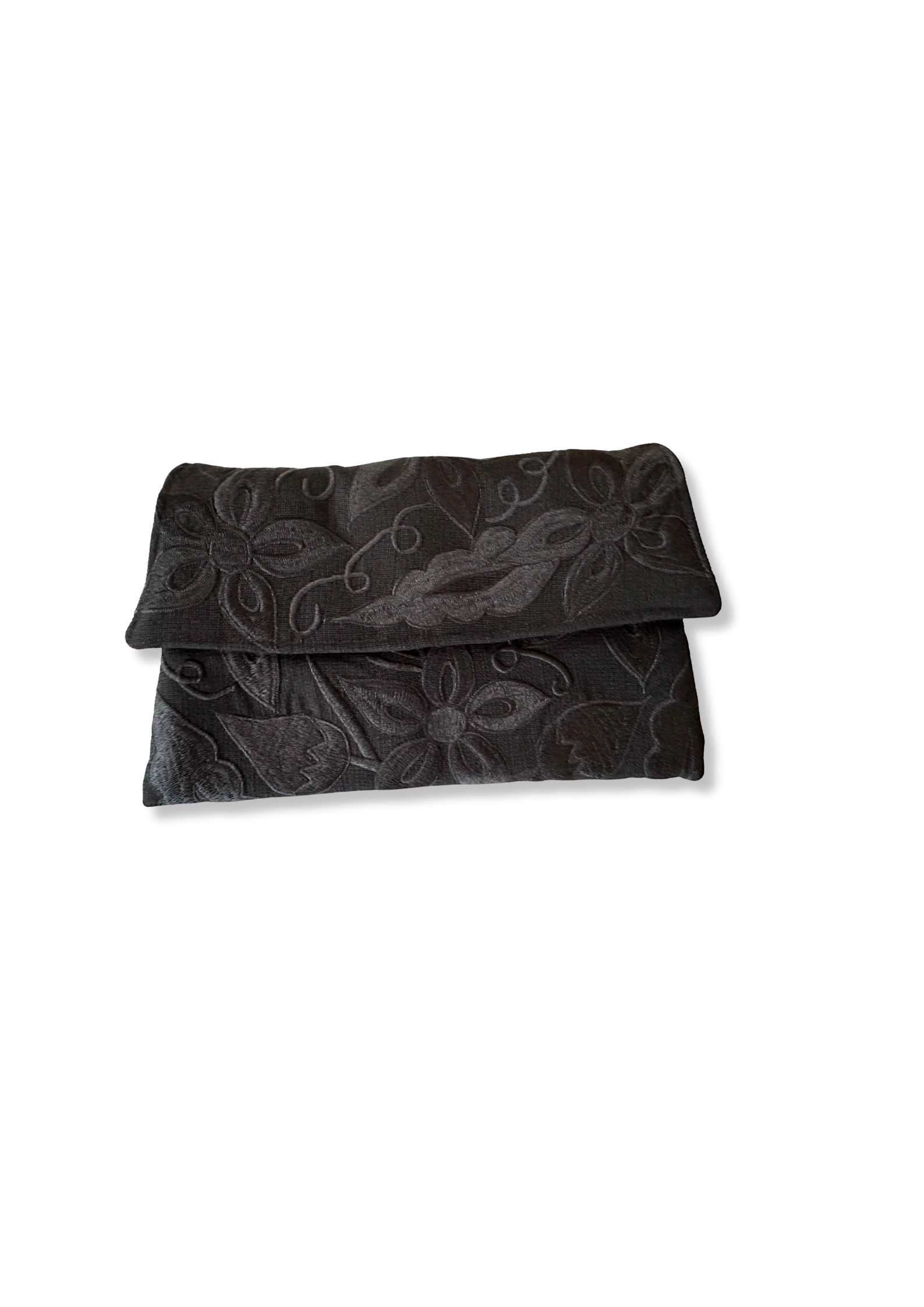 Black Embroidered Envelope Bag