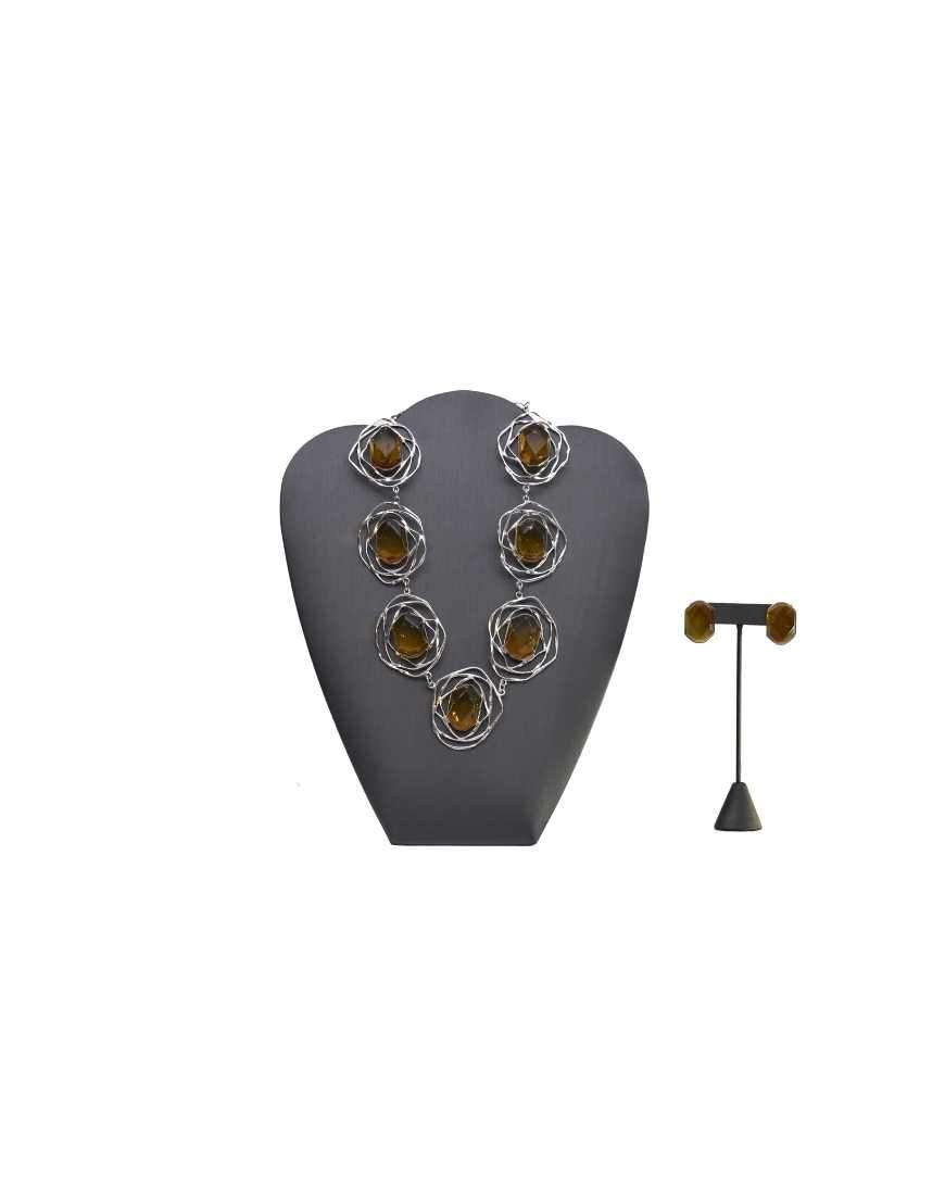 Dreamcatcher Jewelry Set of Earrings, Necklace and Bracelet in Sterling Silver and Amber from Chiapas