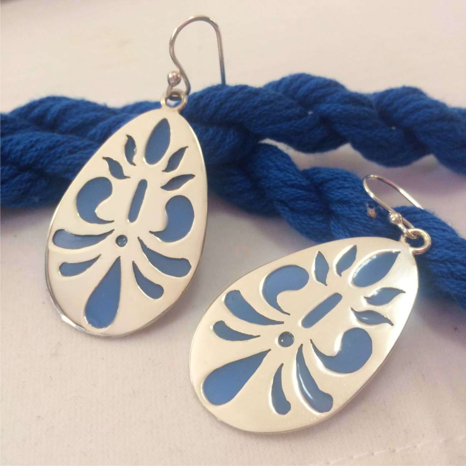 Talavera Drop Earrings in Sterling Silver