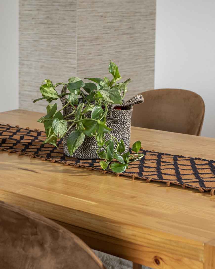 Wool Table Runner in Black and Camel