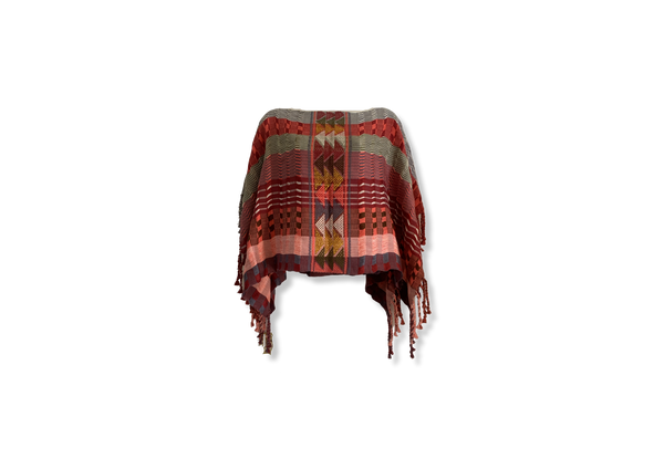 Embroidered Fringed Poncho