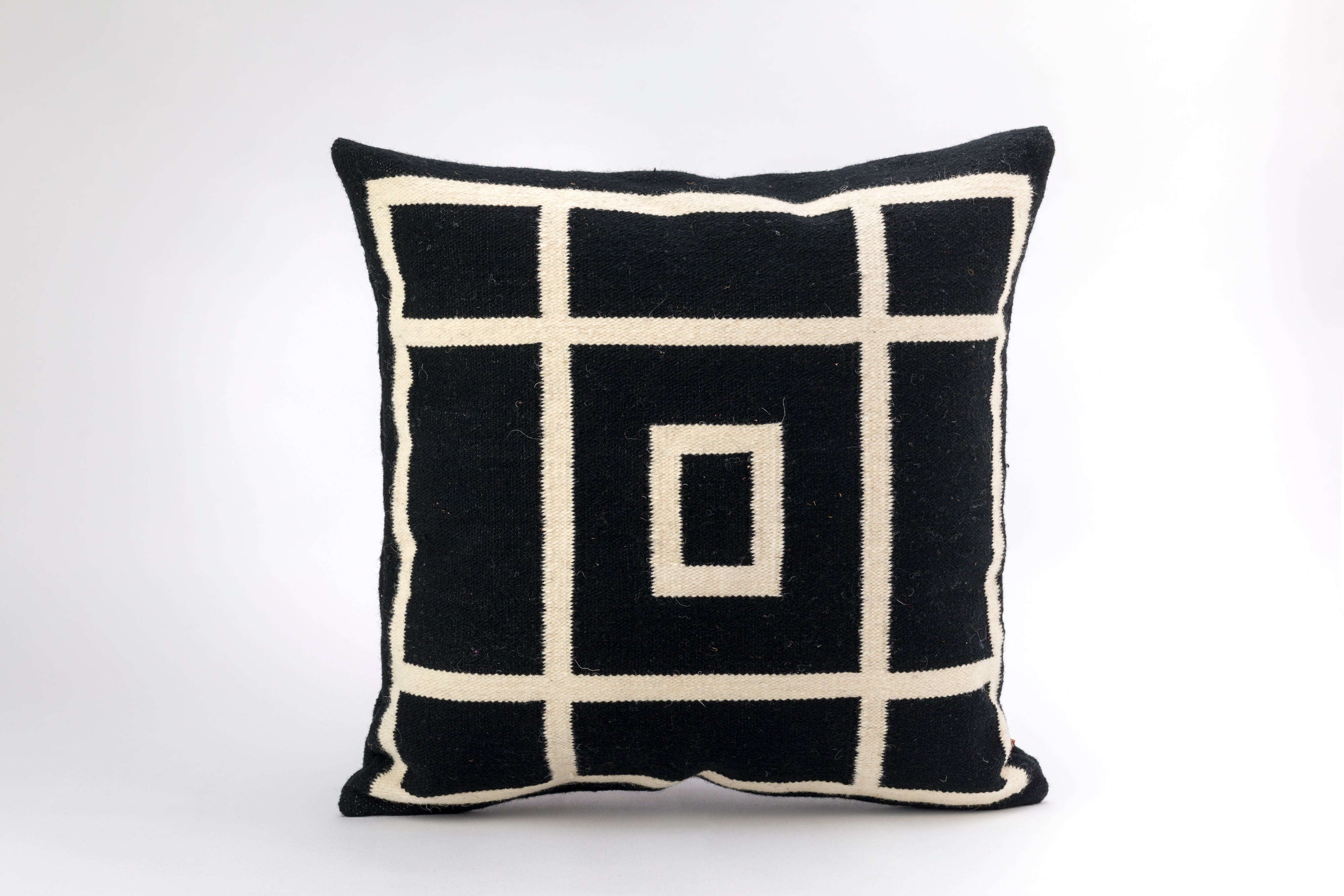 Wool Snow Pillow Cover in Ivory and Black