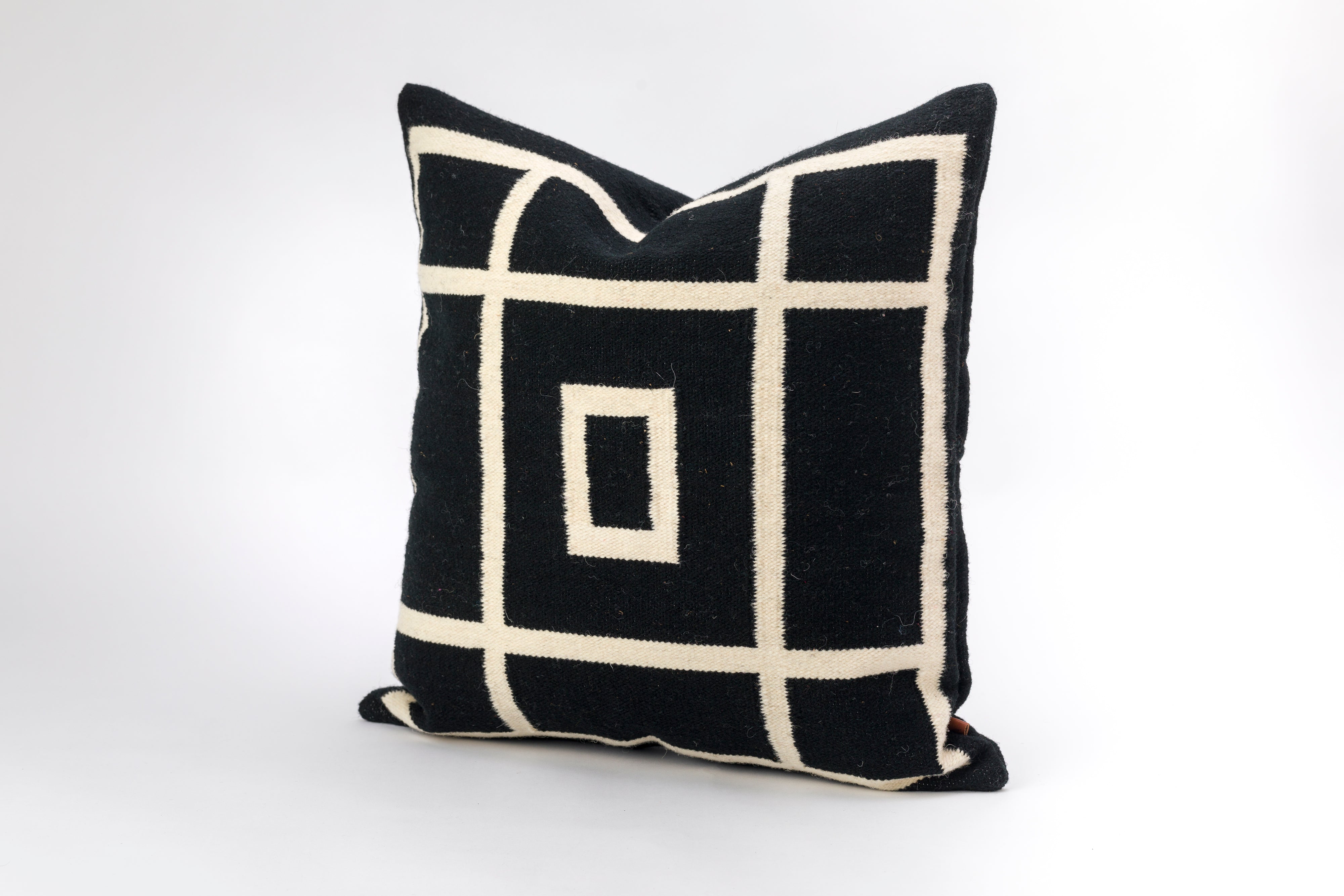 Wool Snow Pillow Cover in Ivory and Black