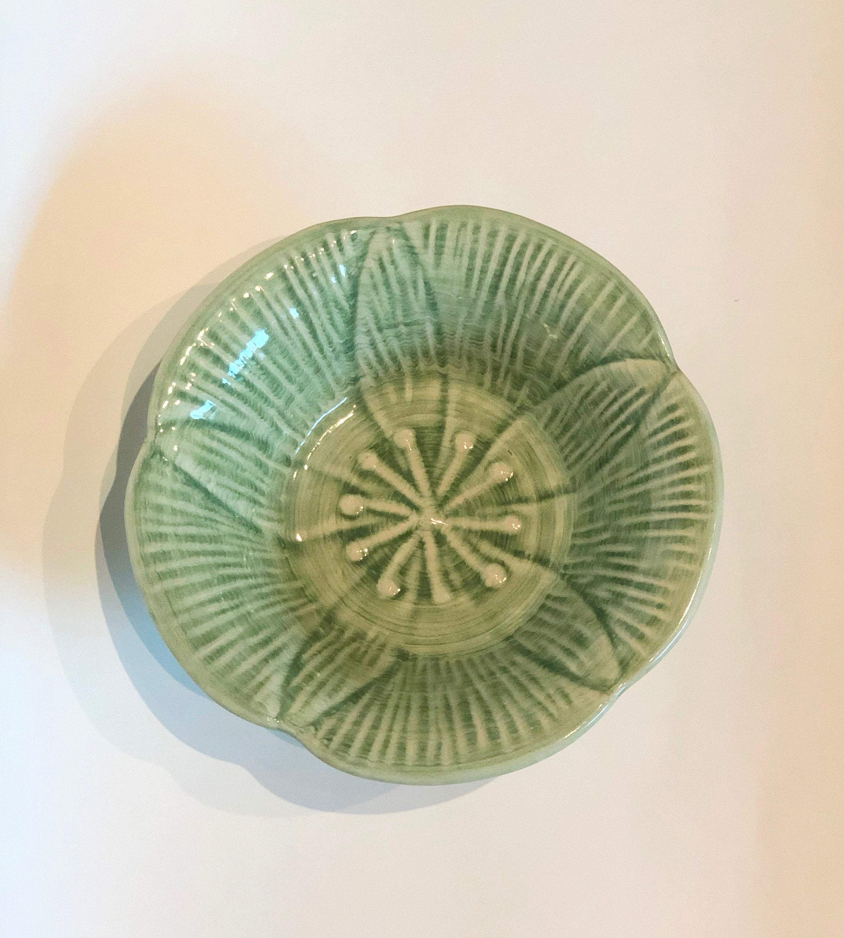 Hand Painted Stoneware Margaritas Green Dessert Bowl