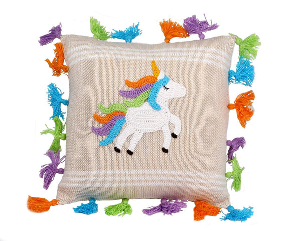 Hand Knitted Unicorn 10" Pillow