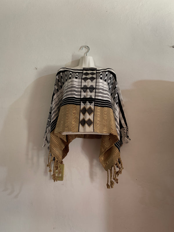 Fringed Poncho with Brocades