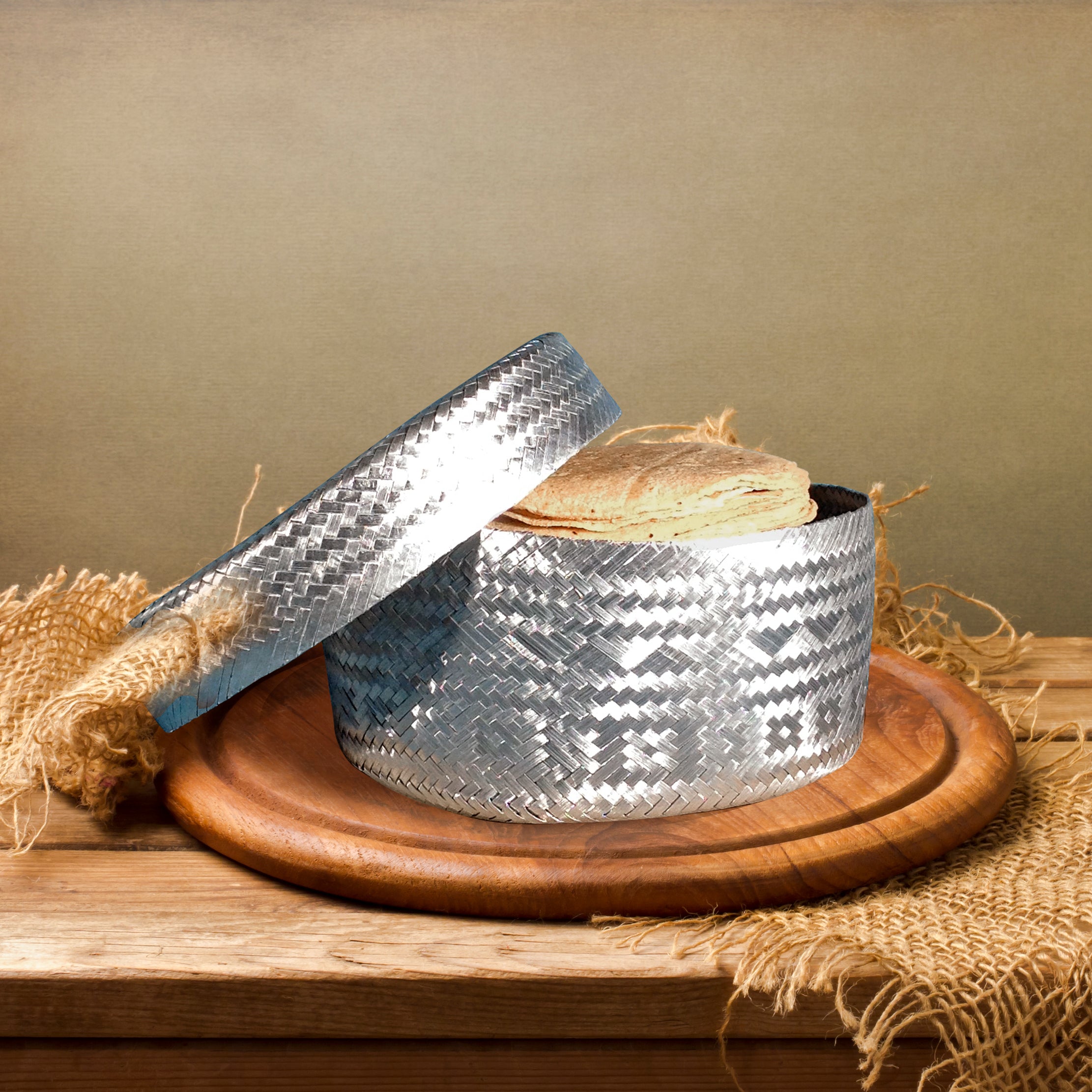 Hand Woven Silver Basket for Tortillas