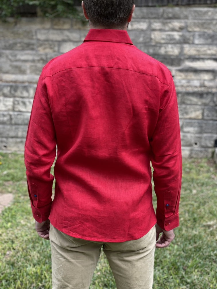 Red Linen Chiapas Guayabera