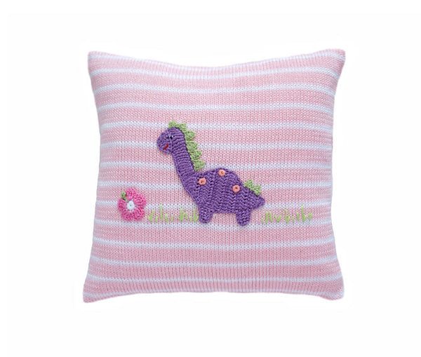 Hand Knitted Pink Dinosaur 10" Pillow