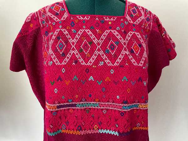 Huipil with Traditional Fuchsia Brocade