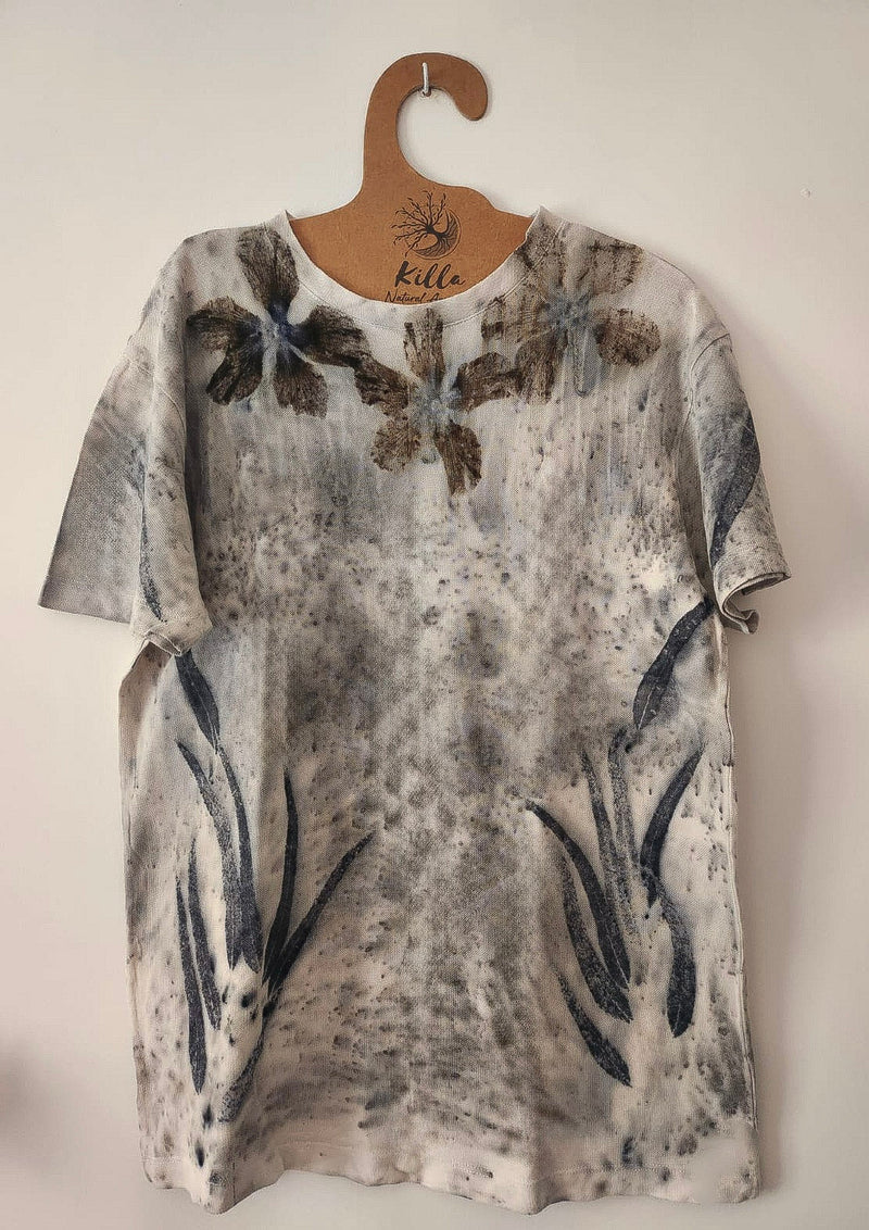 Basic Eco-Print Cotton T-Shirt with Natural Leaf Print – Sustainable Fashion