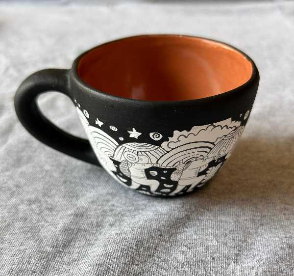 Hand-Painted Black and White Clay Coffee Mug