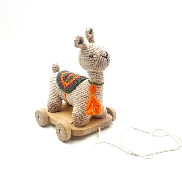 Wooden Toy with  Plush Llama - Pull Along