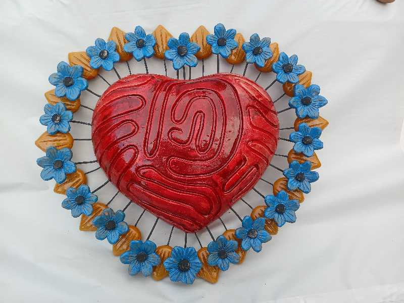 Enameled Heart with Floral Relief