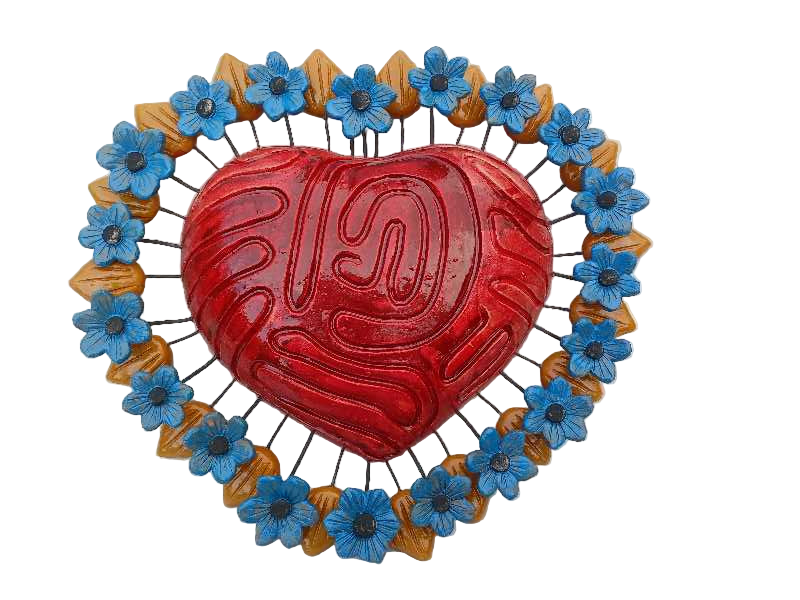 Enameled Heart with Floral Relief