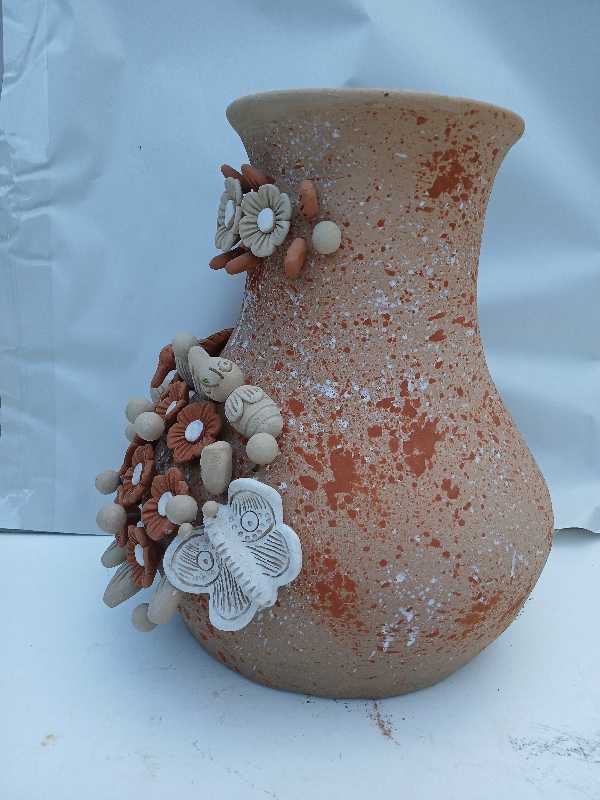 Natural Vase with Animals and Floral Relief