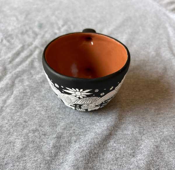 Hand-Painted Black and White Clay Coffee Mug