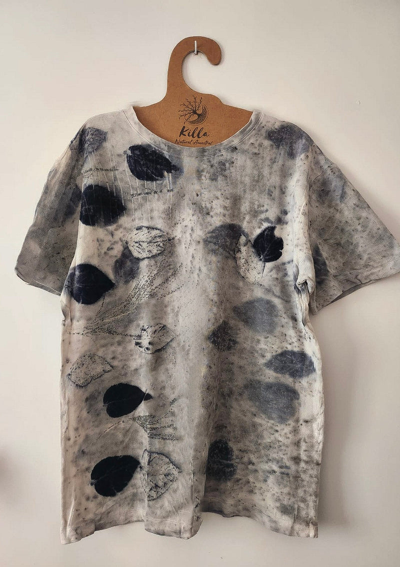 Basic Eco-Print Cotton T-Shirt with Natural Leaf Print – Sustainable Fashion