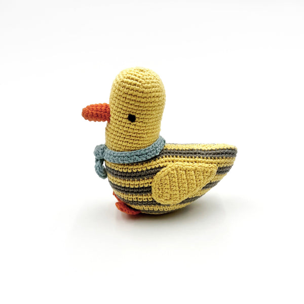 Baby Duck Rattle - Stripey Yellow