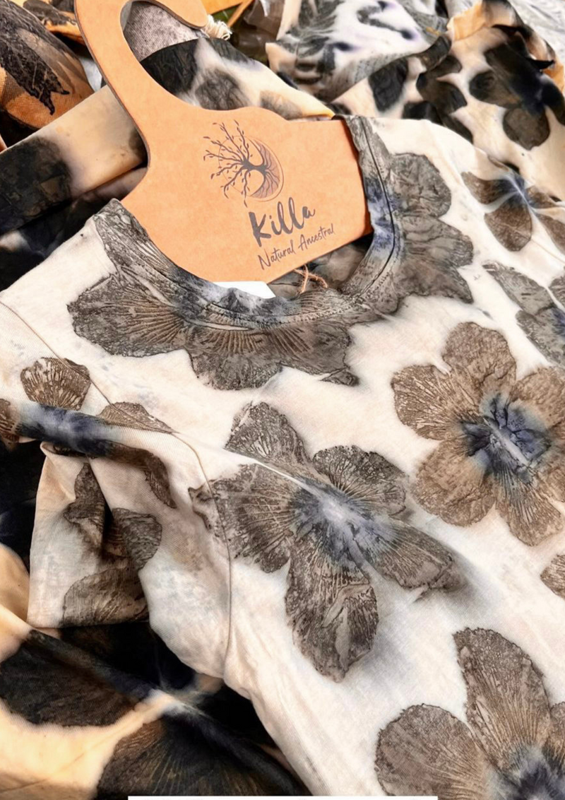 Eco Print Poly Dress for Women – Bohemian Sustainable Fashion Piece with Eco-Friendly Dye and Pockets