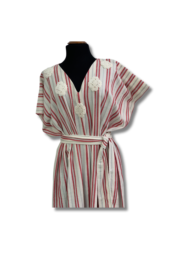 Multi Colored Embroidered Striped Dress
